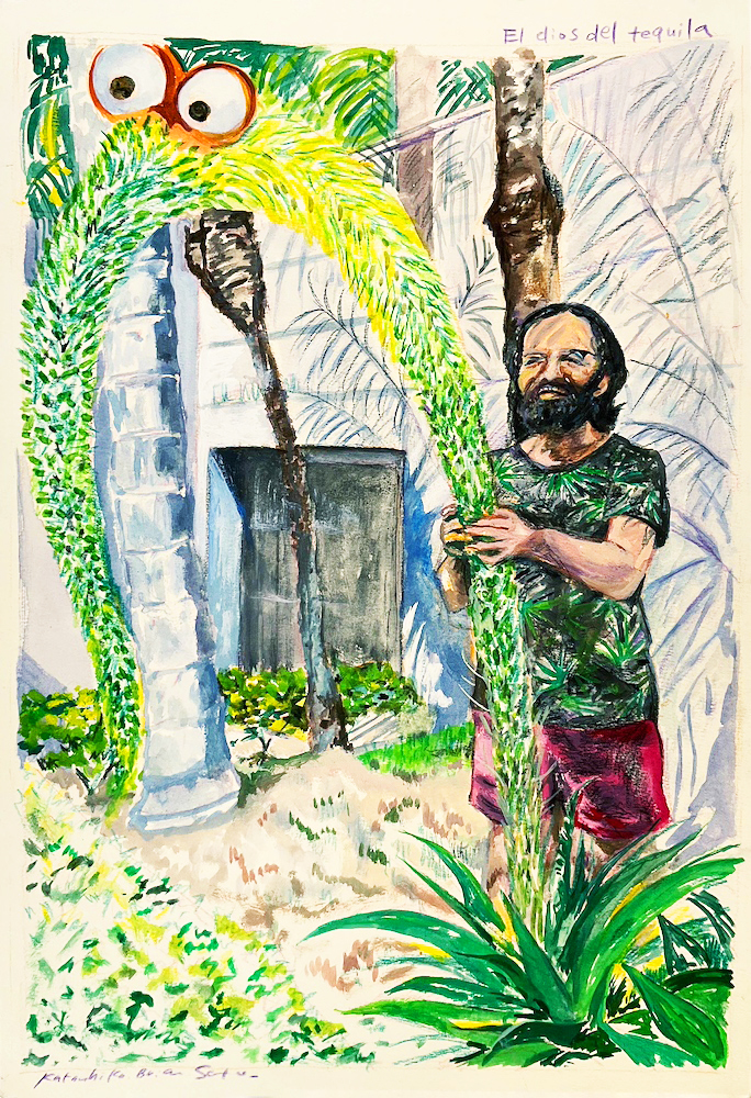 El Dios Tequila 2024, 38.6 x 26.7 cm, mixed media on paper