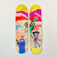 Skate Me 2024 Skate Me 2024, 各79 x 20 cm, 木製スケートボード・デッキにアクリル絵具、アクリル絵具、柔らかい芯の鉛筆、鉛筆とインディアンインク