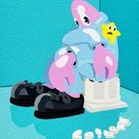 Self-portrait Lobster Sitting 2024 Self-portrait Lobster Sitting, 2024, 42 x 29.7 x 3.5 cm, 紙にアクリル絵具, アルミパネルにマウント