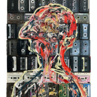 我道の行 2021年1月30日 我道の行, 2021年1月30日, 65.4 x 53 cm, 木製パネルにカセットテープ、ミックスド・メディア