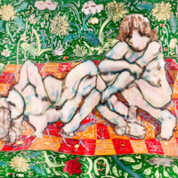 Together forever, 2024 Together forever, 2024, 89.4 × 145.5 cm, ink on satin fabric